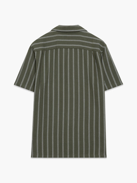 Short Sleeve Open Weave Green Striped Holiday Shirt