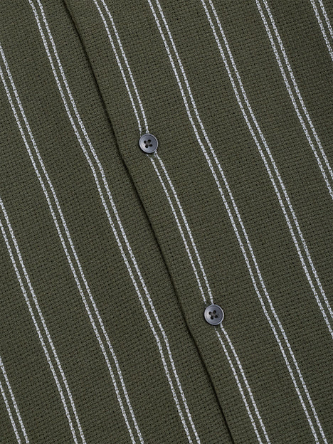 Short Sleeve Open Weave Green Striped Holiday Shirt