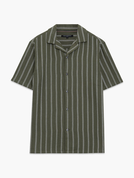 Short Sleeve Open Weave Green Striped Holiday Shirt