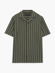 Short Sleeve Open Weave Green Striped Holiday Shirt