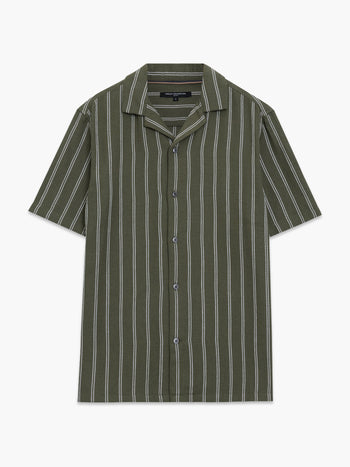 Short Sleeve Open Weave Green Striped Holiday Shirt