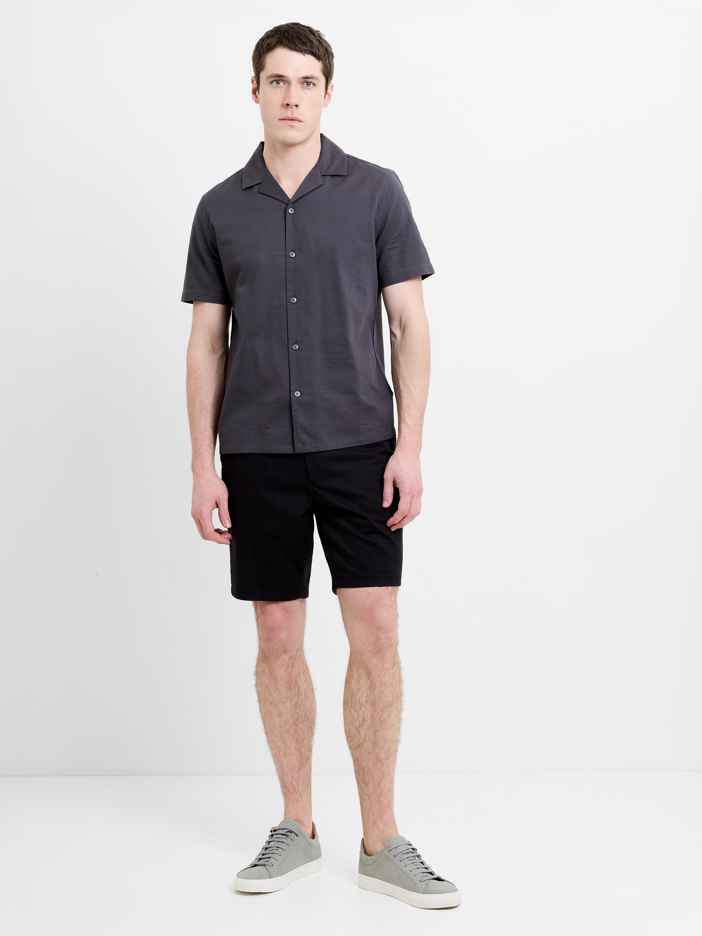 Short Sleeve Trapez Texture Dark Grey Holiday Shirt