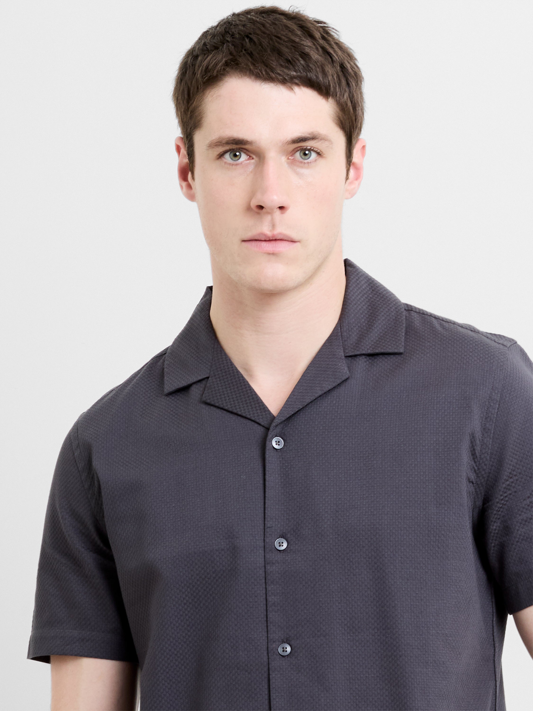 Short Sleeve Trapez Texture Dark Grey Holiday Shirt