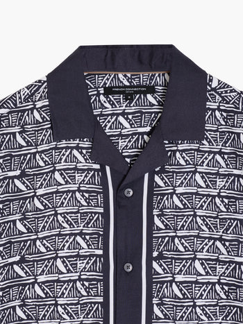 Short Sleeve Geometric Print Navy Holiday Shirt