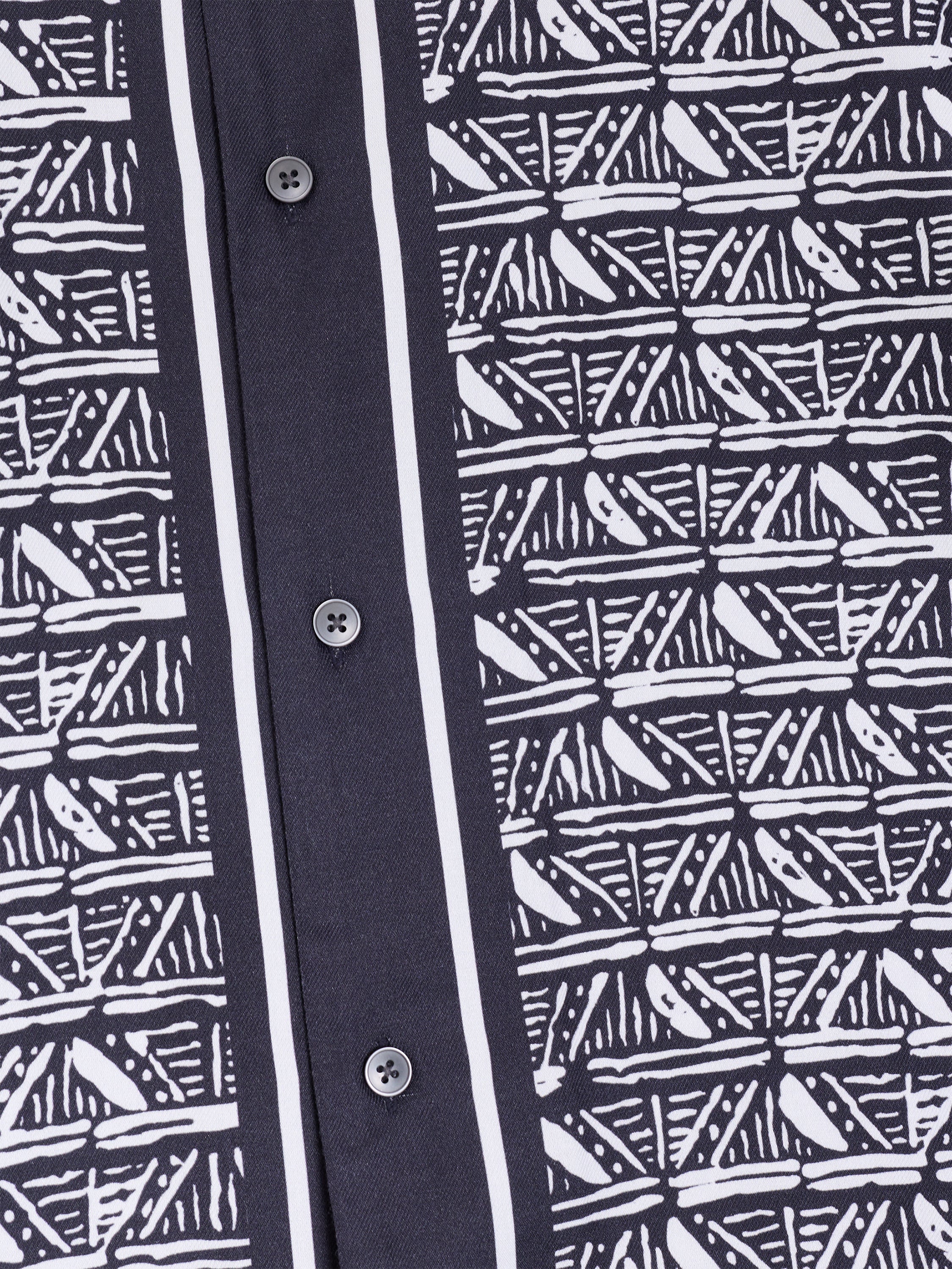 Short Sleeve Geometric Print Navy Holiday Shirt