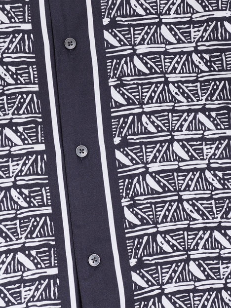 Short Sleeve Geometric Print Navy Holiday Shirt