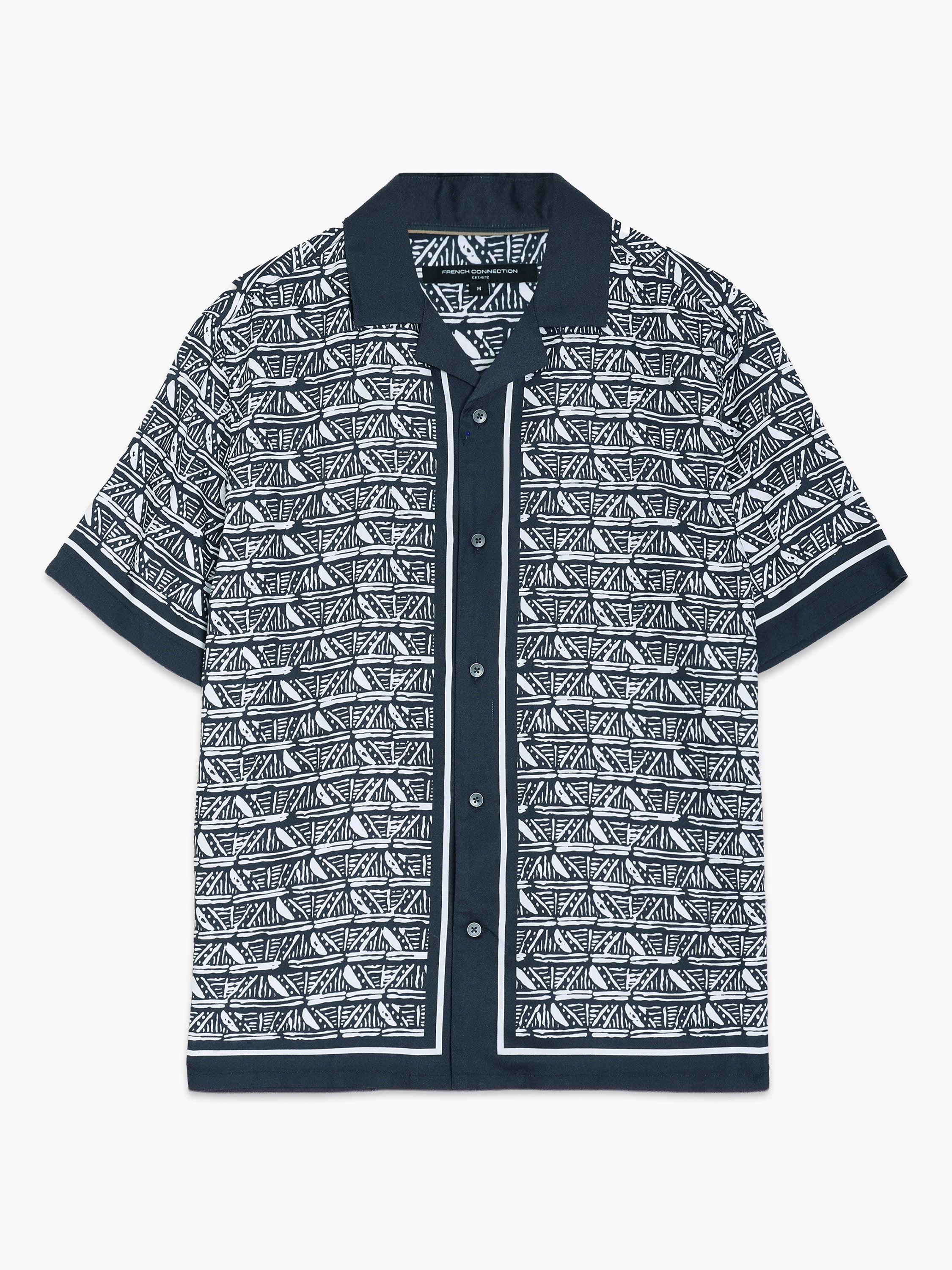 Short Sleeve Geometric Print Navy Holiday Shirt