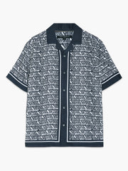Short Sleeve Geometric Print Navy Holiday Shirt