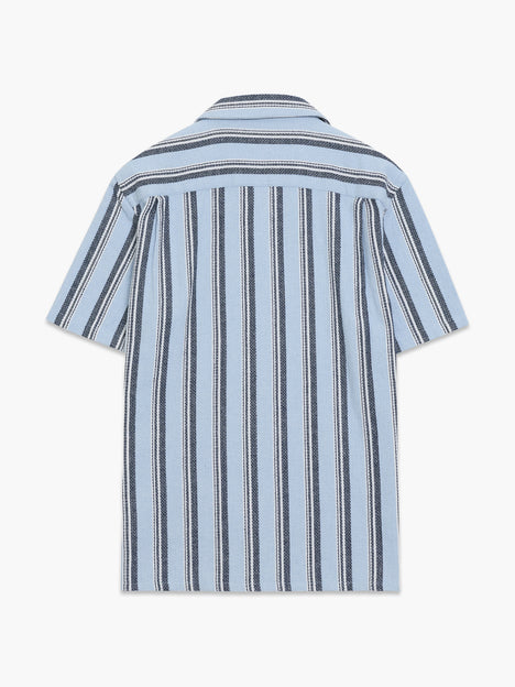 Short Sleeve Blue Striped Revere Collar Shirt