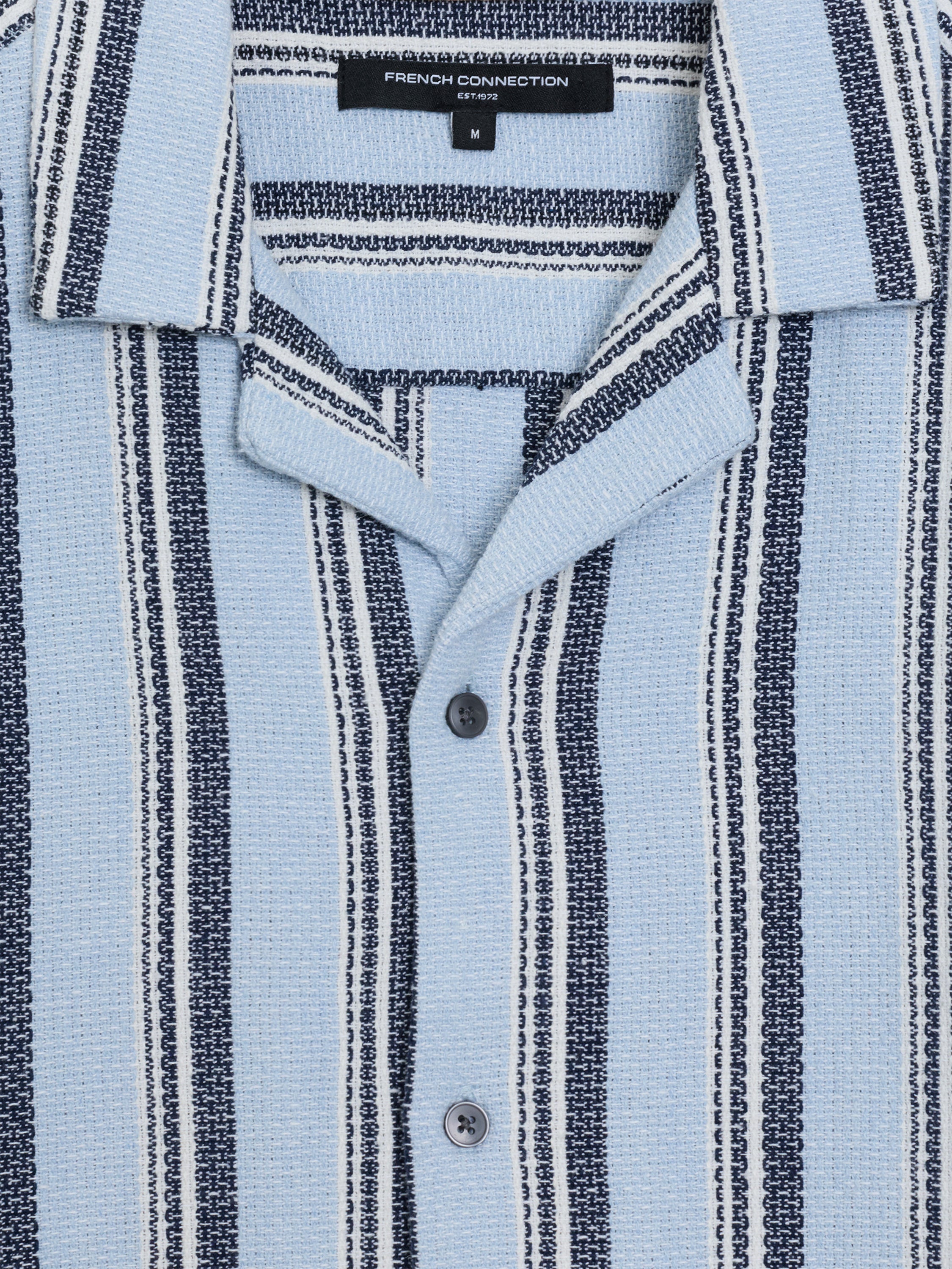 Short Sleeve Blue Striped Revere Collar Shirt