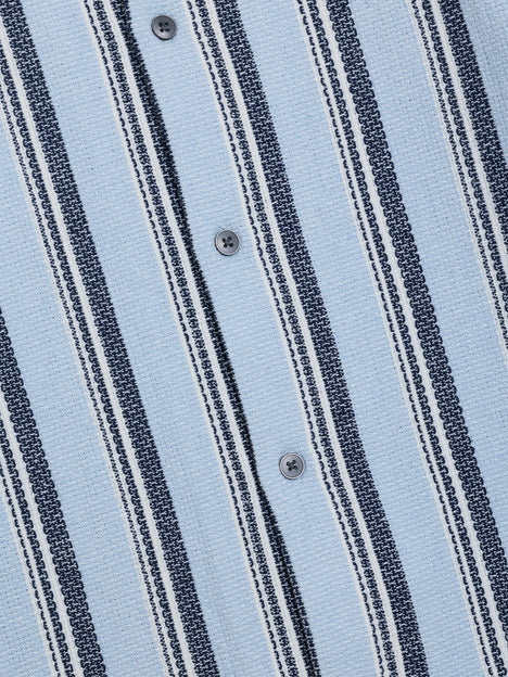 Short Sleeve Blue Striped Revere Collar Shirt