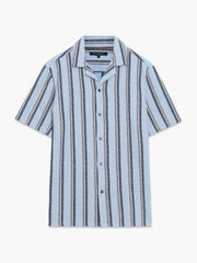 Short Sleeve Blue Striped Revere Collar Shirt