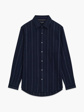 Long Sleeve Regular Fit Navy Blue Striped Shirt