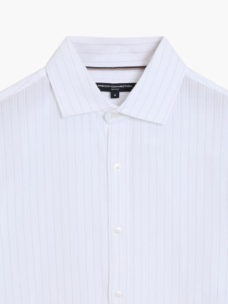 Long Sleeve Seersucker Pinstripe White Shirt