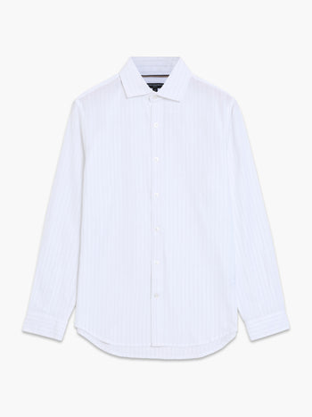 Long Sleeve Seersucker Pinstripe White Shirt