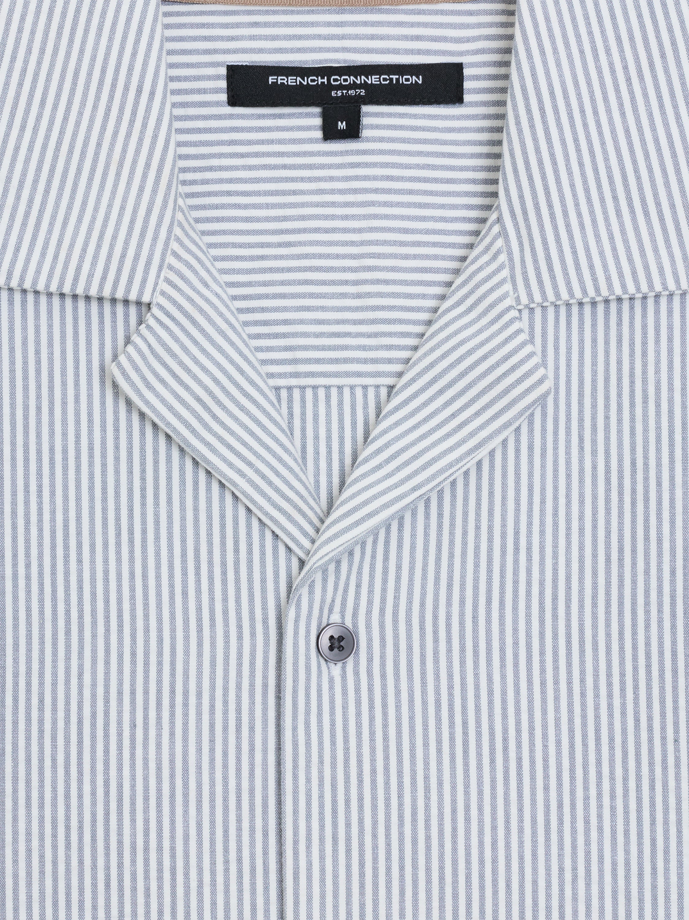 Short Sleeve Seersucker Blue Striped Holiday Shirt