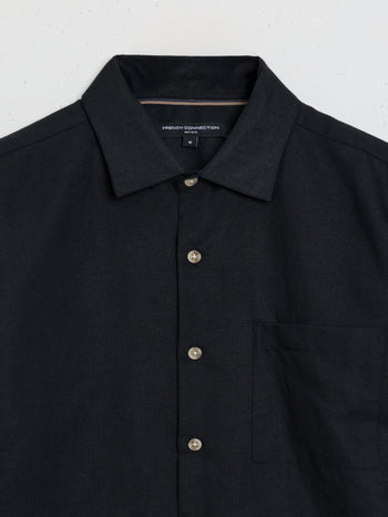 Short Sleeve Black Linen Blend Shirt