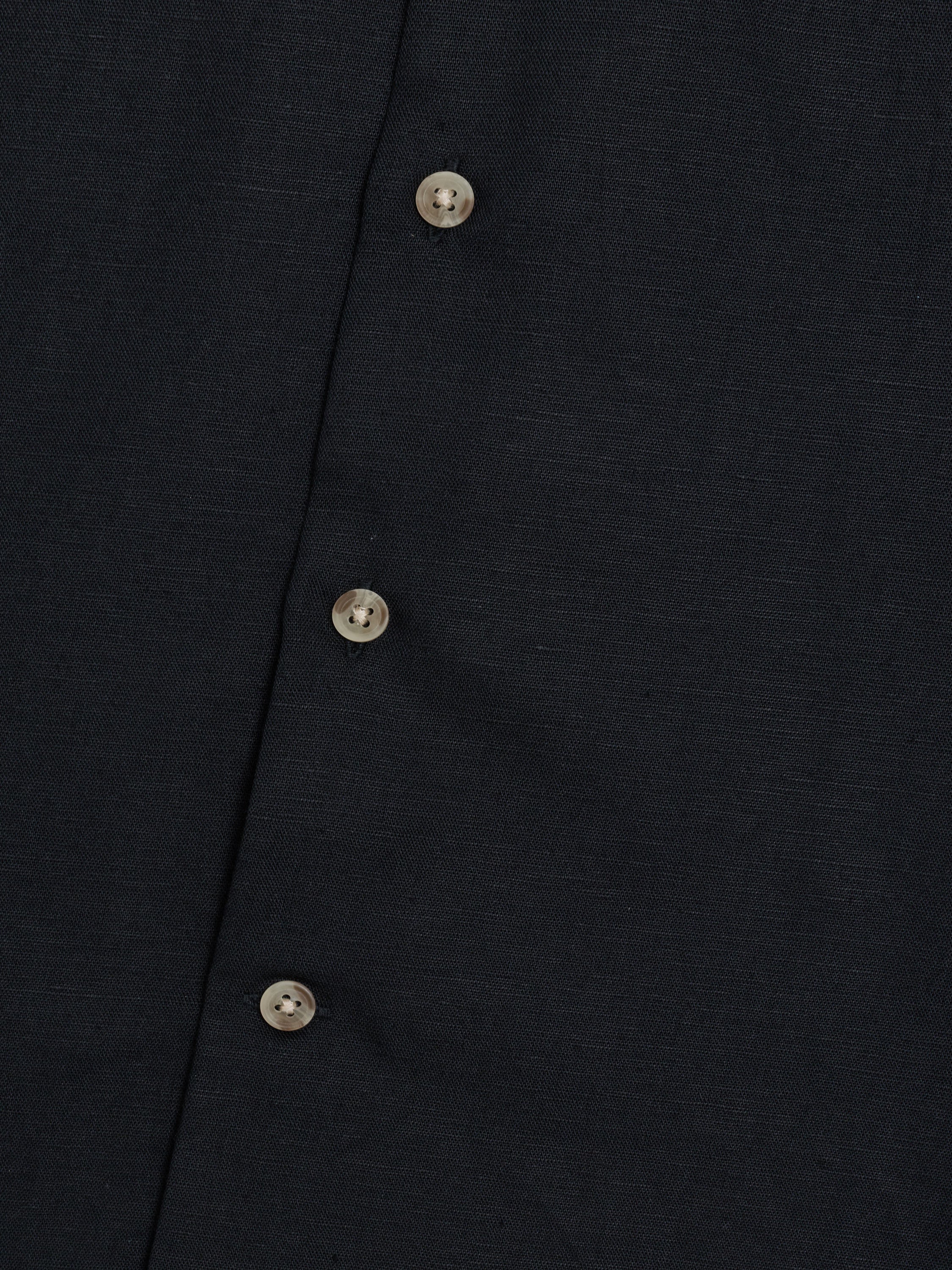 Short Sleeve Black Linen Blend Shirt