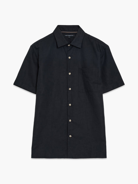 Short Sleeve Black Linen Blend Shirt