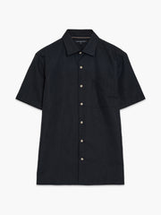 Short Sleeve Black Linen Blend Shirt