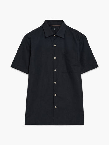 Short Sleeve Black Linen Blend Shirt