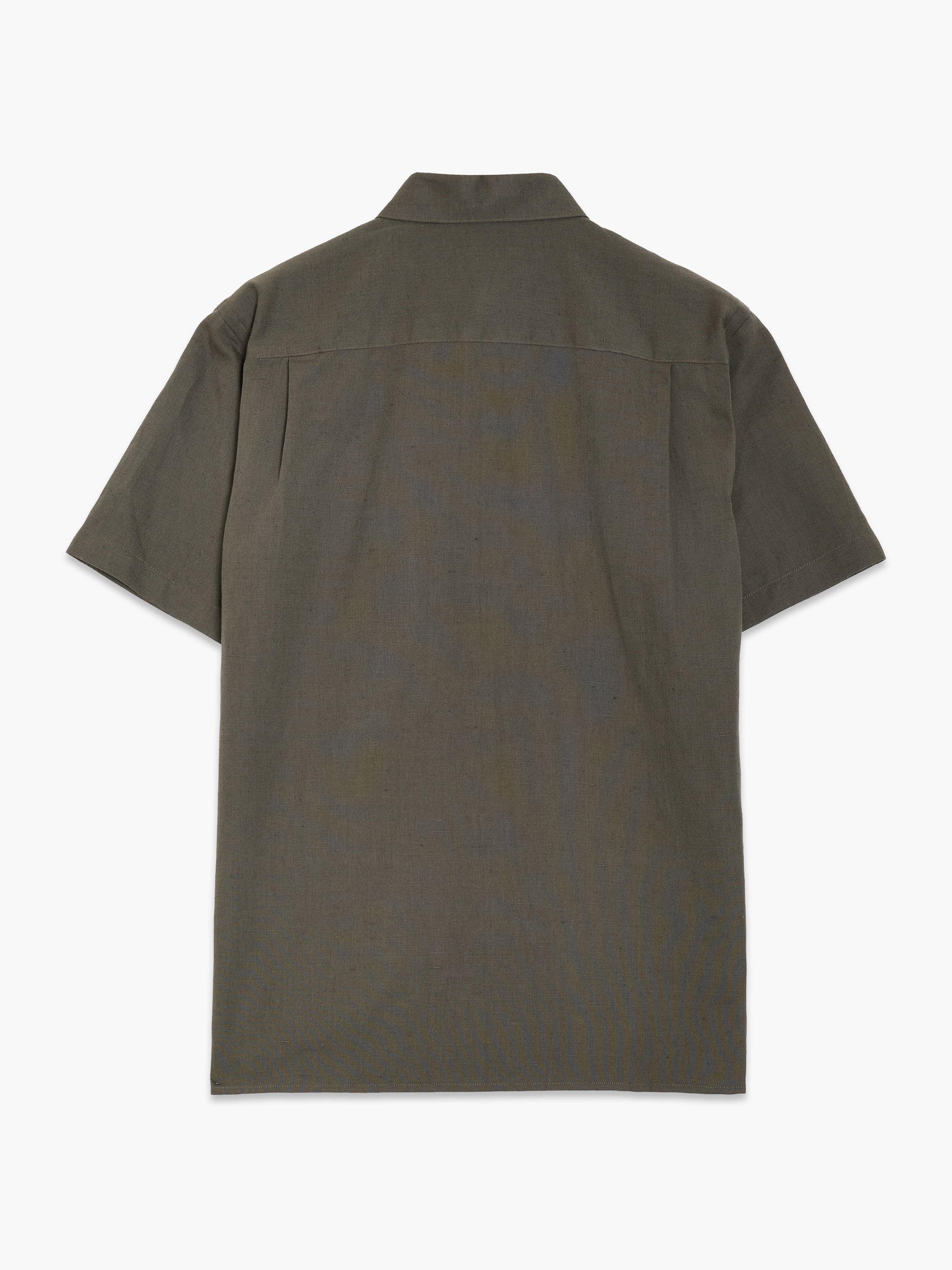 Short Sleeve Dark Green Linen Blend Shirt