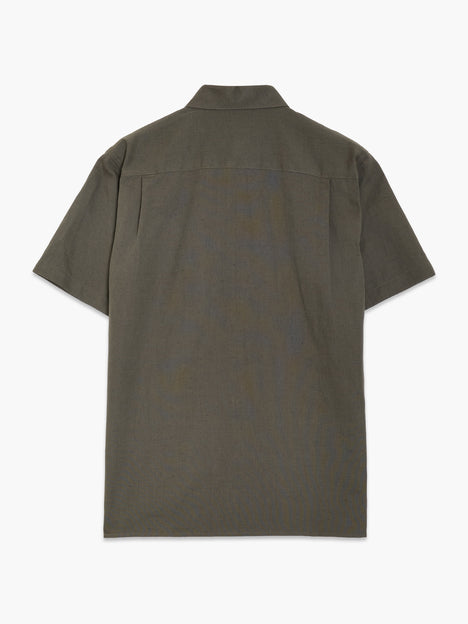 Short Sleeve Dark Green Linen Blend Shirt