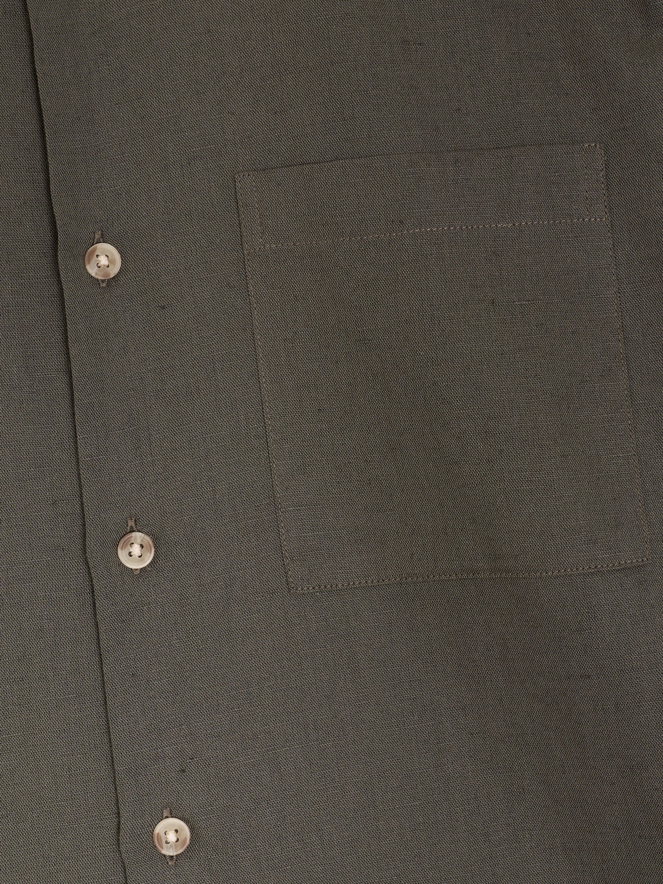 Short Sleeve Dark Green Linen Blend Shirt