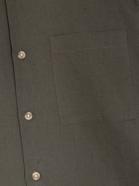 Short Sleeve Dark Green Linen Blend Shirt