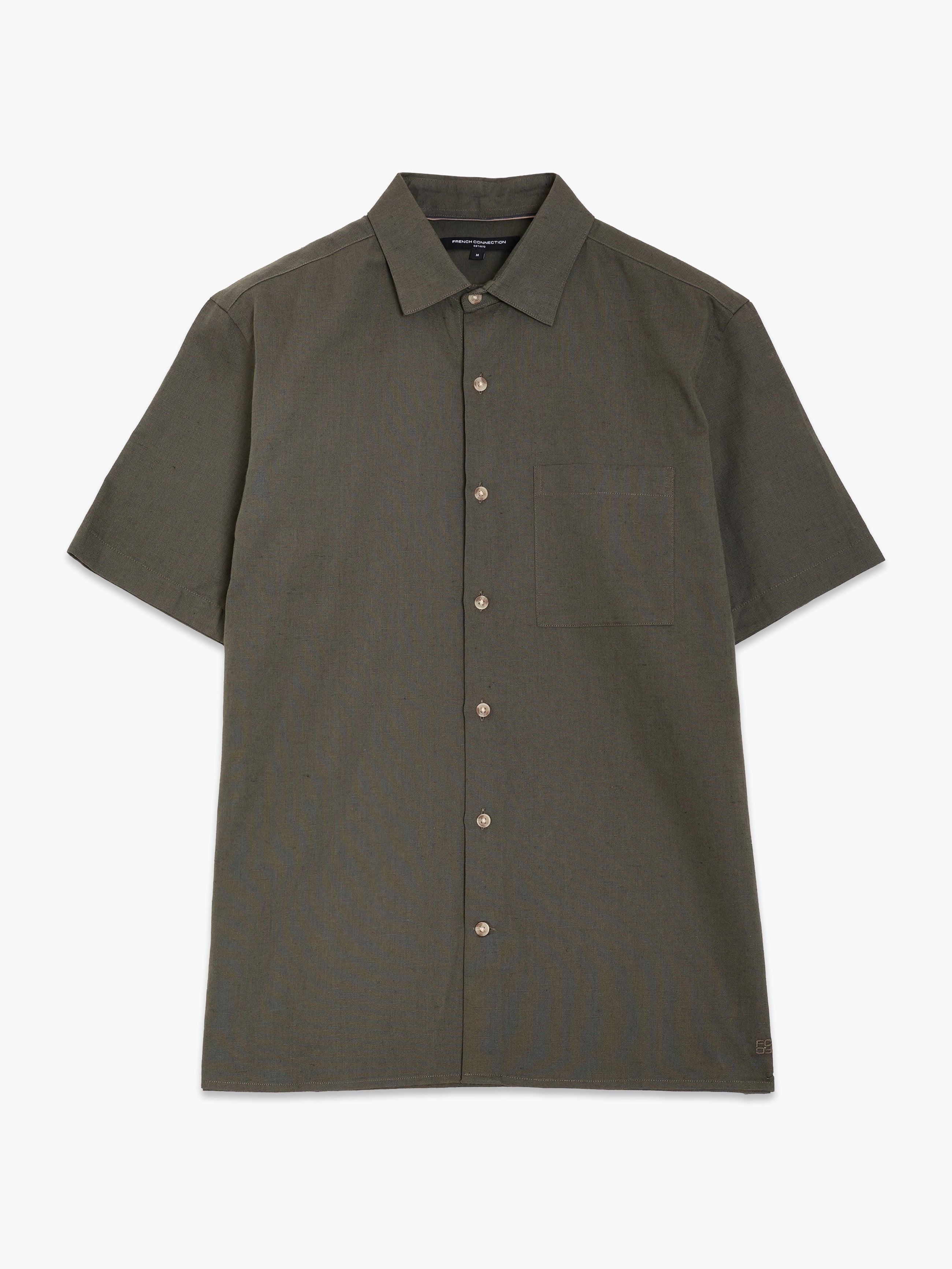 Short Sleeve Dark Green Linen Blend Shirt