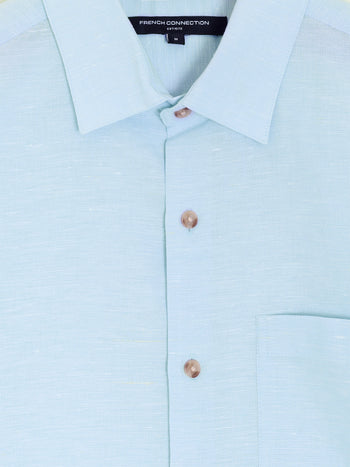 Short Sleeve Light Blue Linen Blend Shirt