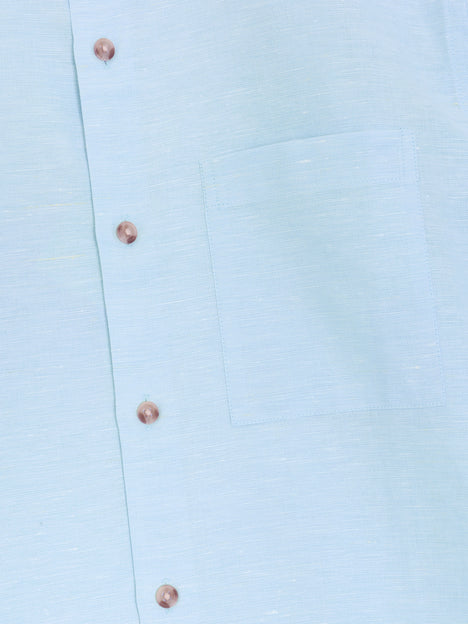 Short Sleeve Light Blue Linen Blend Shirt