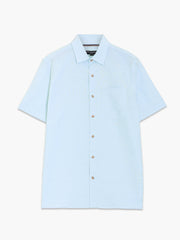 Short Sleeve Light Blue Linen Blend Shirt