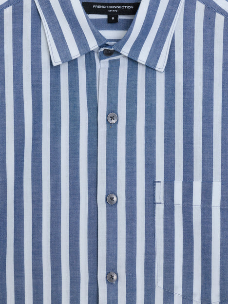 Short Sleeve Cotton Blue Striped Shirt