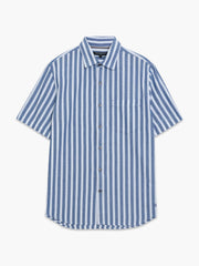 Short Sleeve Cotton Blue Striped Shirt