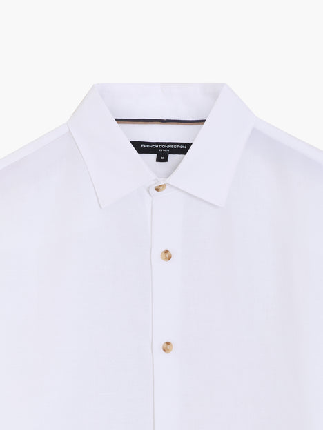 Long Sleeve White Linen Blend Shirt