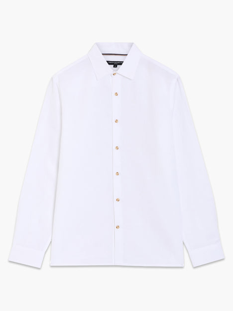 Long Sleeve White Linen Blend Shirt