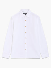 Long Sleeve White Linen Blend Shirt