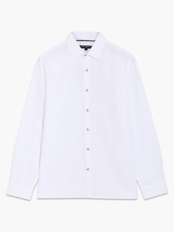 Long Sleeve White Linen Blend Shirt