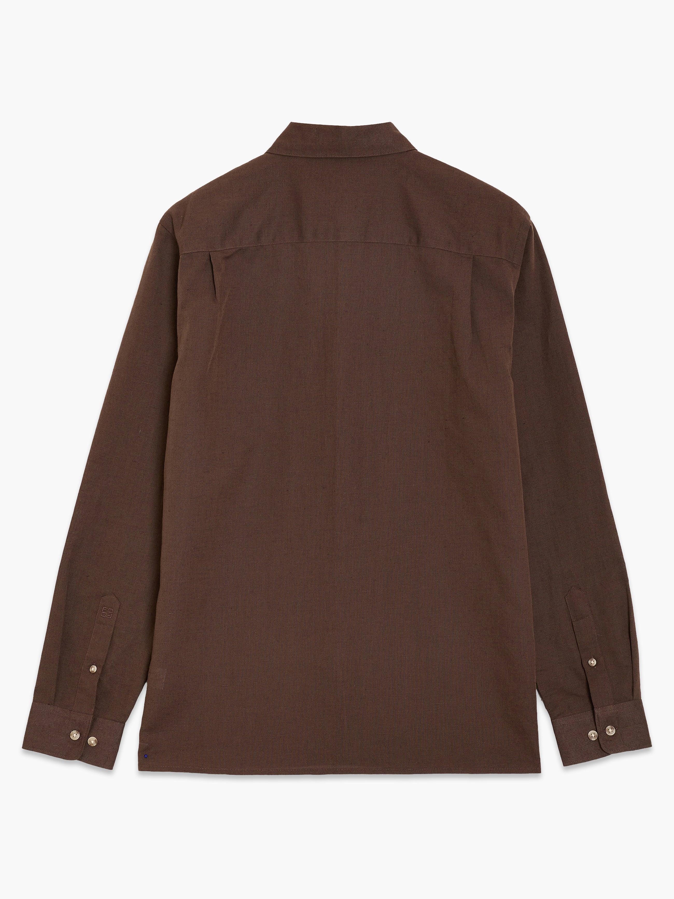 Long Sleeve Brown Linen Blend Shirt