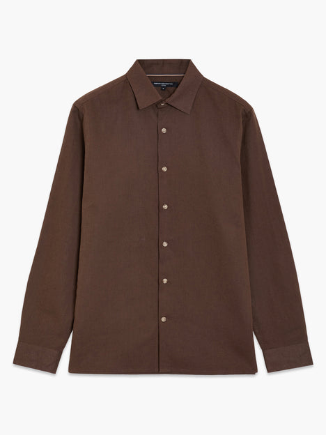 Long Sleeve Brown Linen Blend Shirt