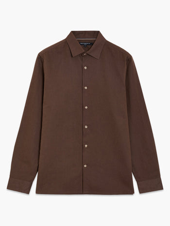 Long Sleeve Brown Linen Blend Shirt