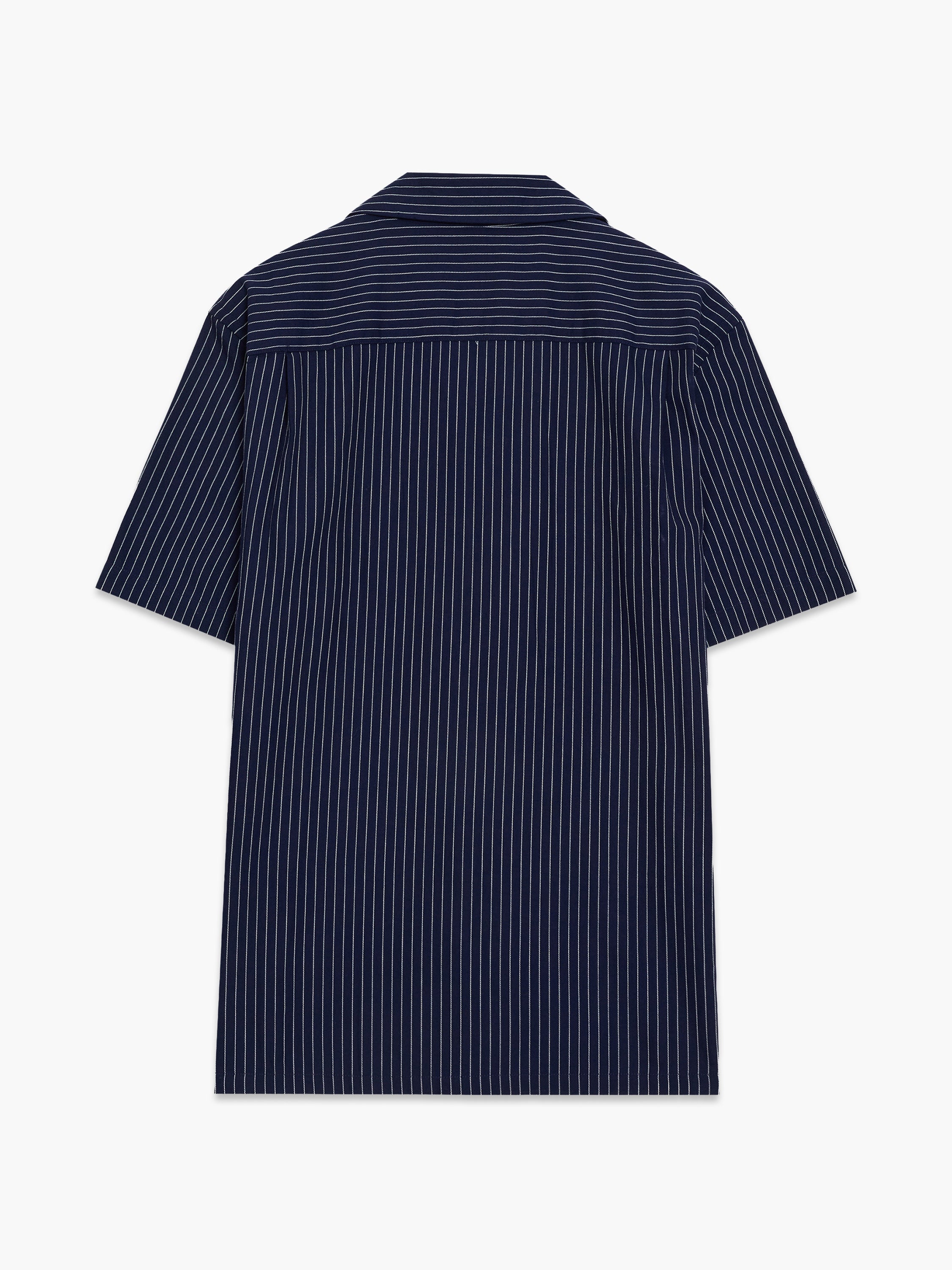 Short Sleeve Twill Navy Blue Striped Shirt