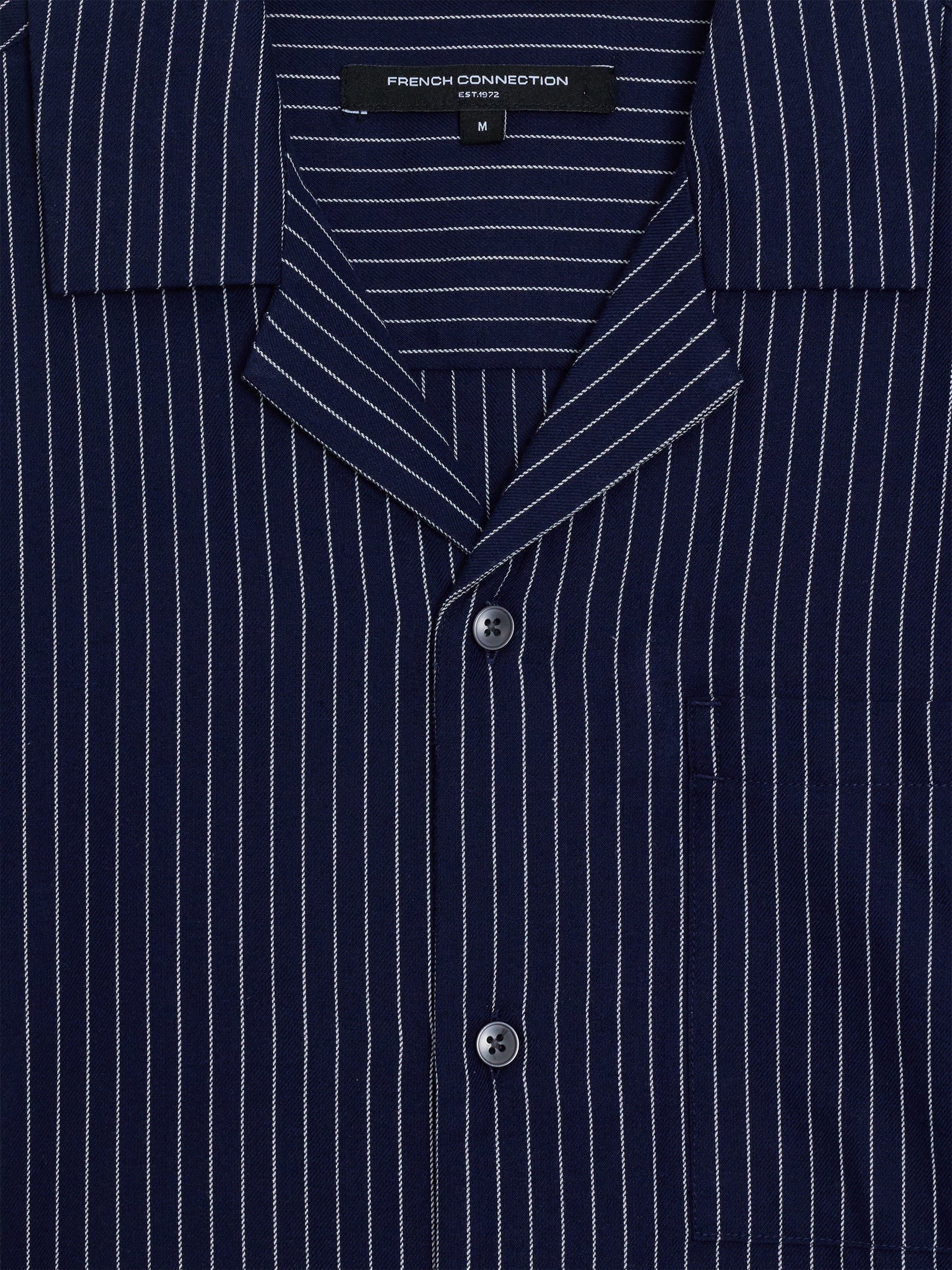Short Sleeve Twill Navy Blue Striped Shirt