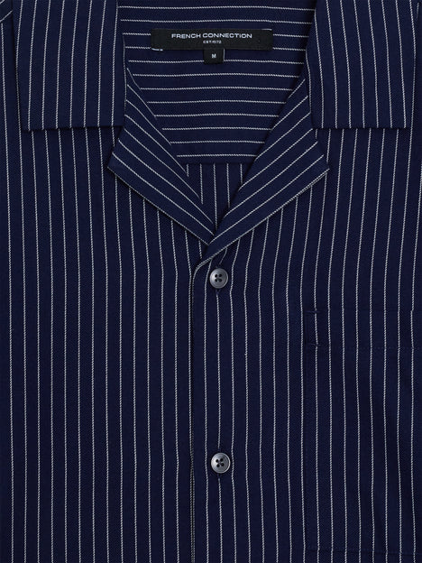 Short Sleeve Twill Navy Blue Striped Shirt