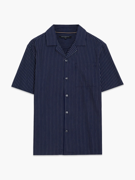 Short Sleeve Twill Navy Blue Striped Shirt