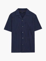 Short Sleeve Twill Navy Blue Striped Shirt