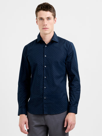 Long Sleeve Slim Fit Geo Flower Print Shirt