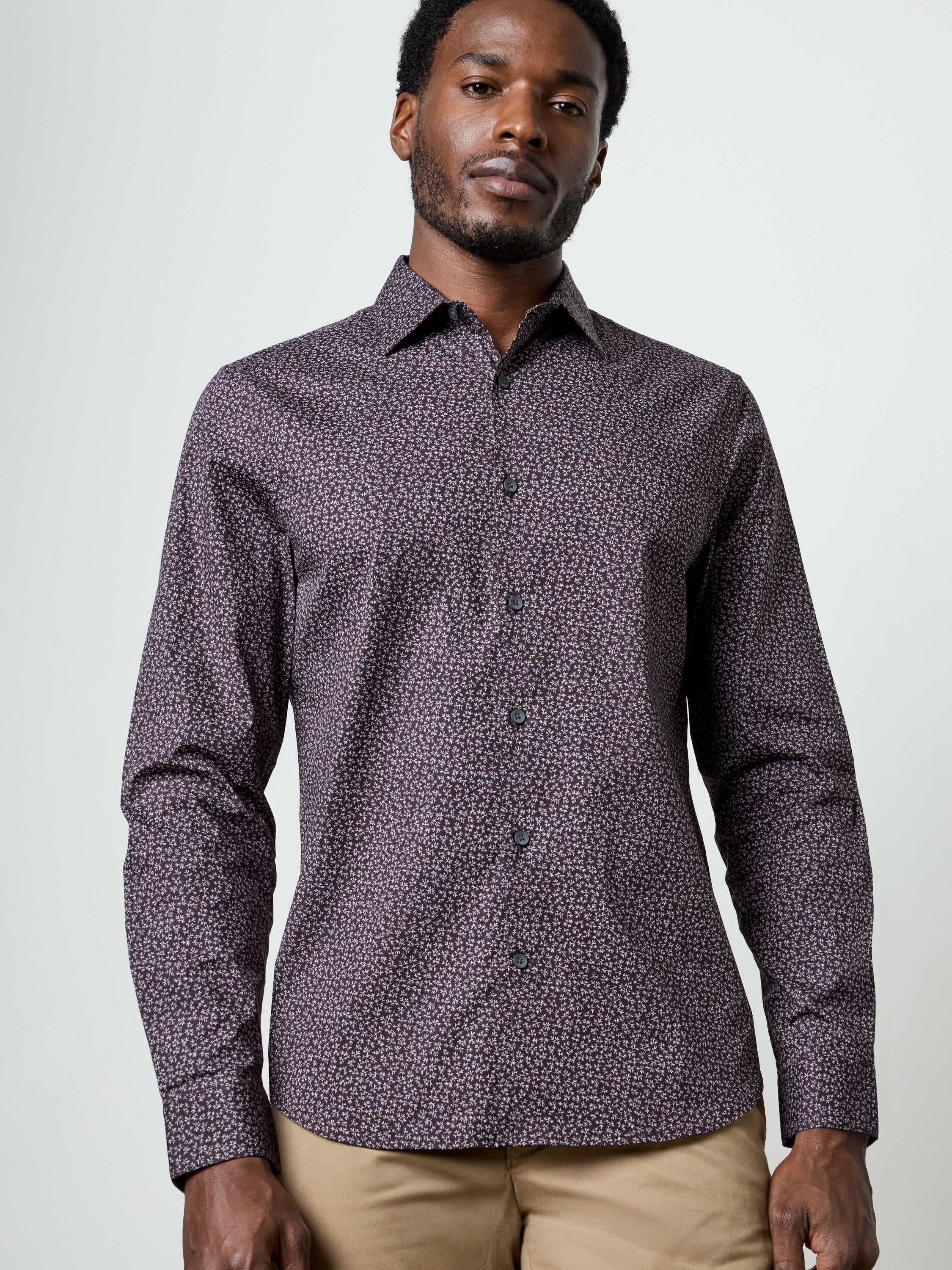 Long Sleeve Regular Fit Micro Flower Print Shirt