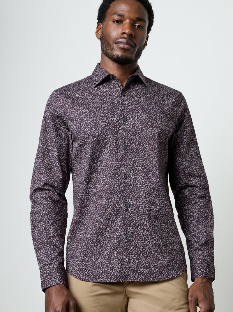 Long Sleeve Regular Fit Micro Flower Print Shirt
